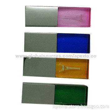 USB Flash Drive Made of Colorful Crystal, with 3D Logo Engraving, 4/8/16GB Storage Capacities